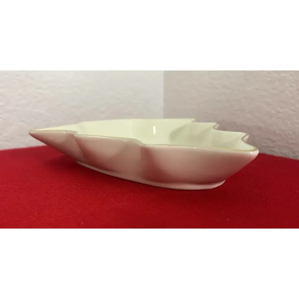 Home for the Holidays  Tree Candy Dish Ivory w/ Gold‎  Christmas Tree Shape 2003